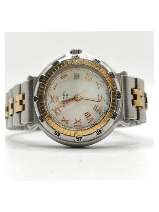 Hermès Vintage HERMES Clipper Gold White Dial Date Quartz  Authentic Hermès Clipper Two-Tone Gold & Silver Quartz Watch Date Women\'s Luxury